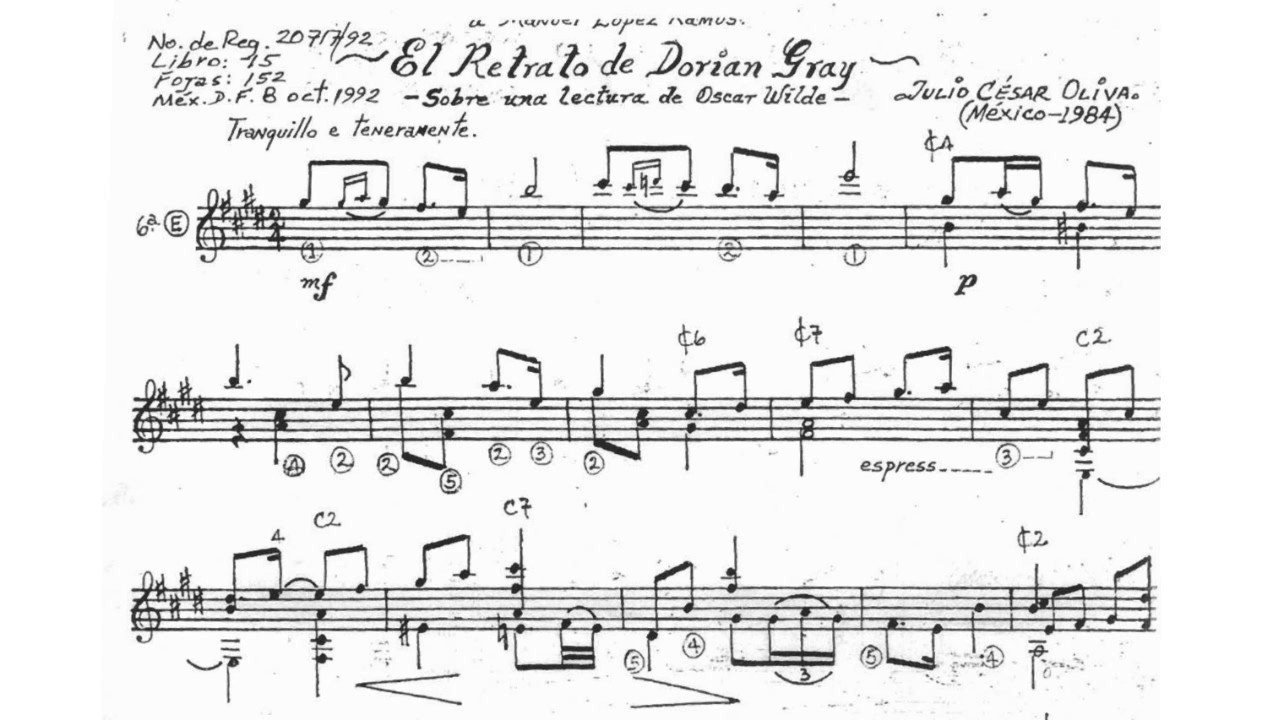 Julio César Oliva: El Retrato de Dorian Gray for Guitar (Score video)