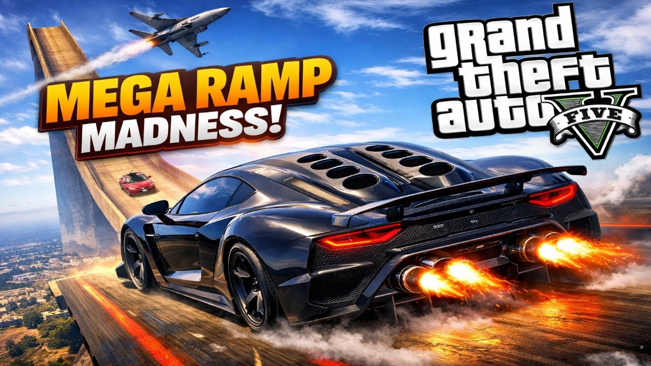 “GTA 5 Mega Ramp Madness 😈 | Black Supercar Extreme Jump 🔥”