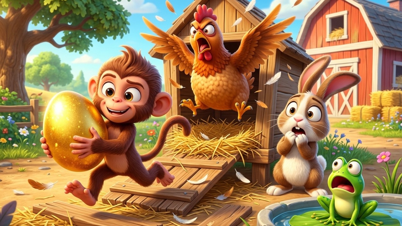 Naughty Monkey Stole the Eggs! 🐒🥚 | Funny 3D Cartoon for Kids || Naughty Monkey For Kids