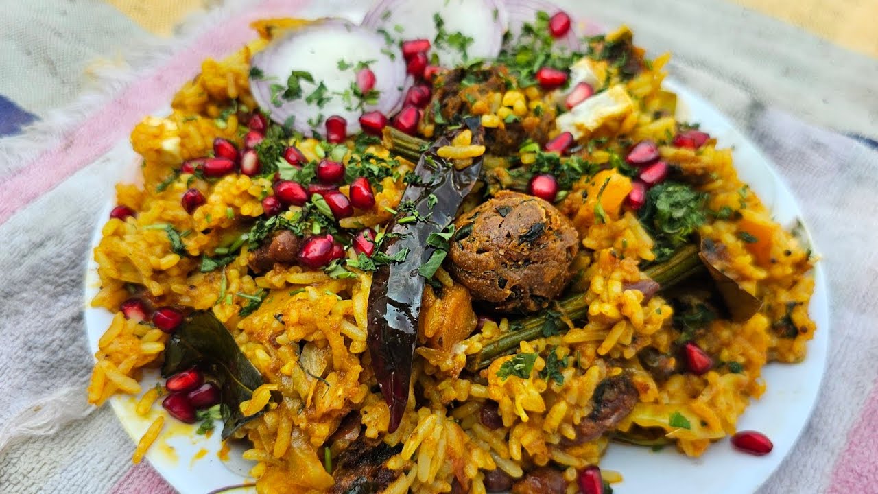 Gujarati Veg vadi rice😋|rice recipe|villagefood