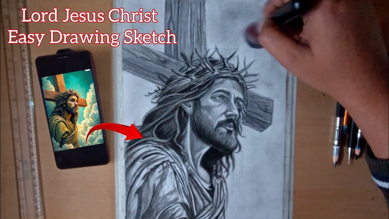 Lord Jesus Christ Sketch Drawing ❤️ Jesus Christ With Cross Drawing||Step By Step Pencil Sketch ✍️