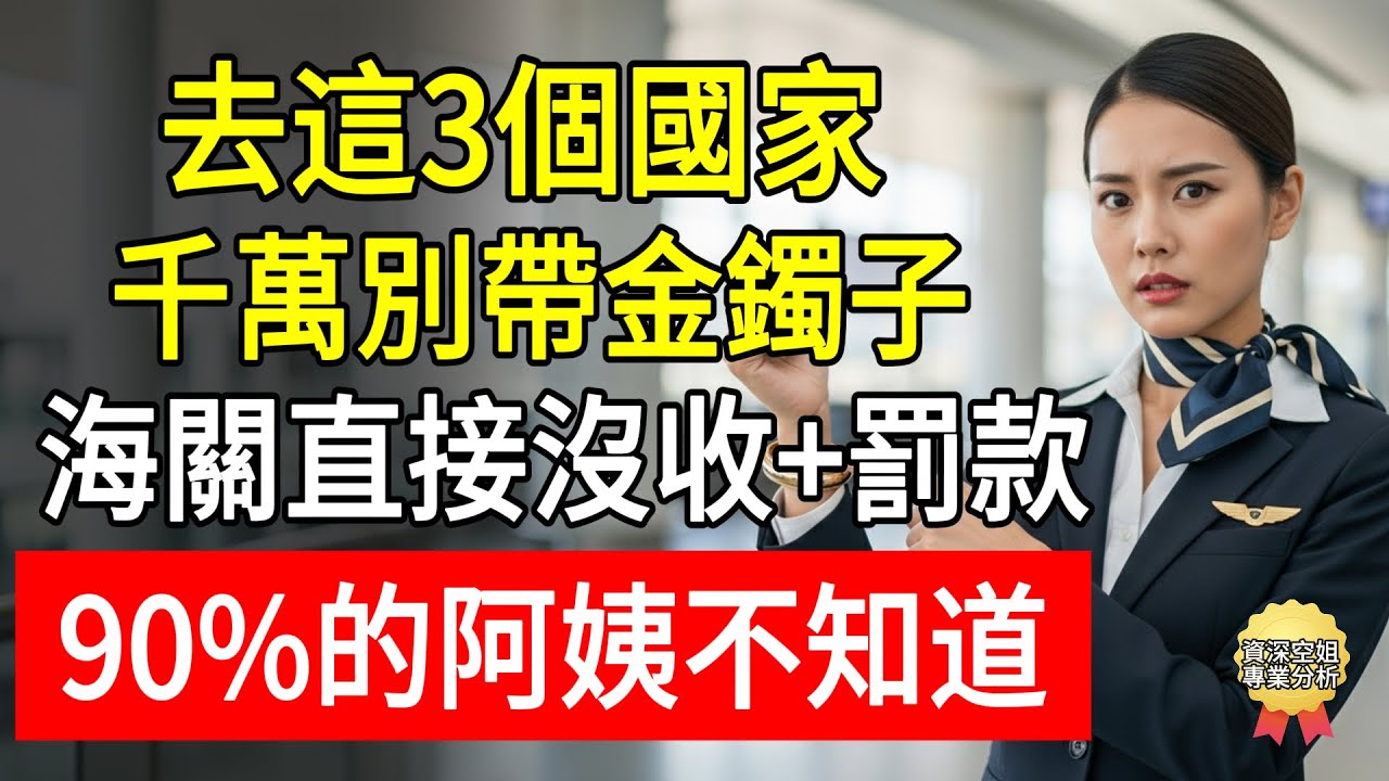 資深空姐緊急提醒：去這3個國家，千萬別戴金鐲子！海關直接沒收+罰款！90%的阿姨不知道！#幸福百分百 #琳姐 #海關規定 #出國旅遊 #帶首飾 #黃金 #違禁藥品 #罰款 #小黑屋 #空姐揭秘