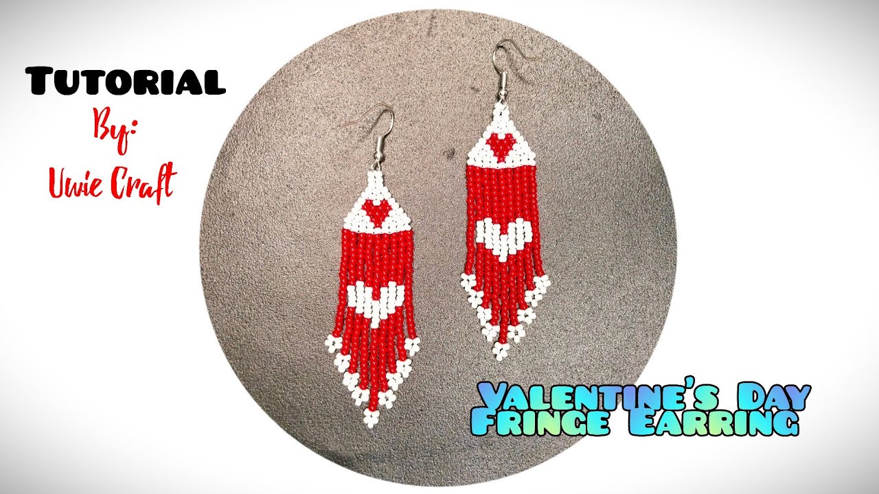 Beading Tutorial: How to Make Brick Stitch Hearts Fringe Earring//Valentine's Day Earring/DIY