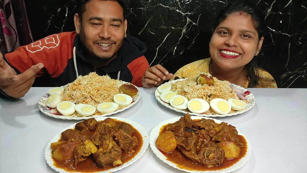 egg biriyani mutton curry eating challenge