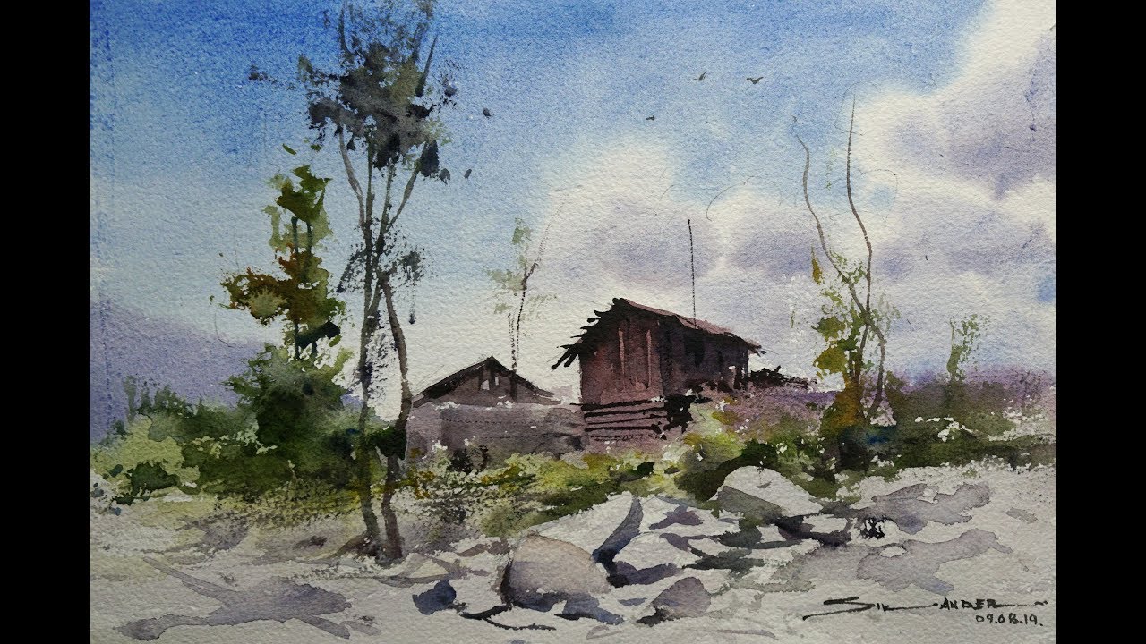 watercolor landscape painting by sikander singh chandigarh  HD Video