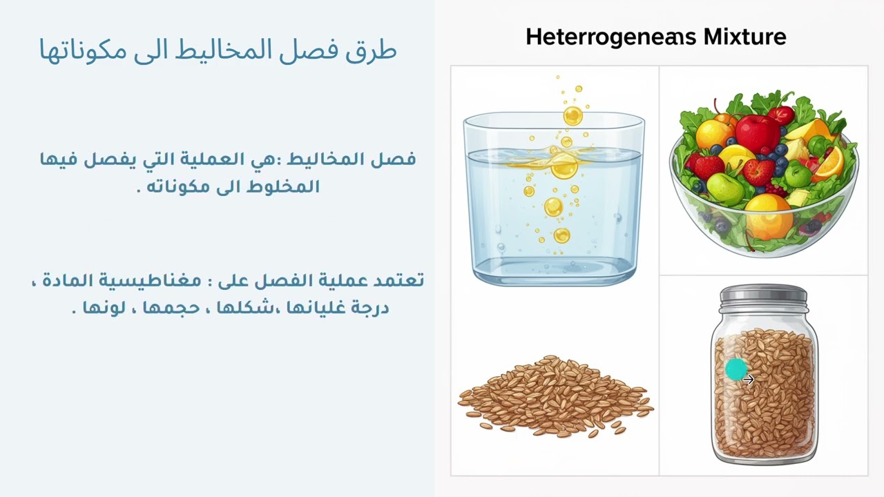 علوم / الصف السادس /الوحدة السادسة / المخاليط وطرائق فصلها / فصل المخاليط غير المتجانسة