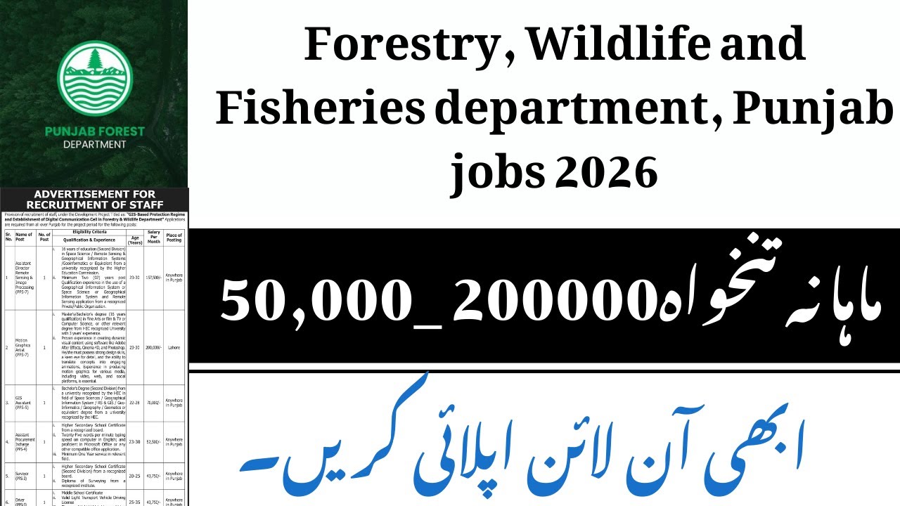 Forestry, Wildlife and Fisheries department, Punjab jobs 2026 | Jobs in Pakistan