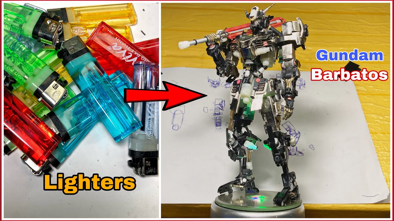 Make gundam barbato from lighters #craft #diy #robot #gundam