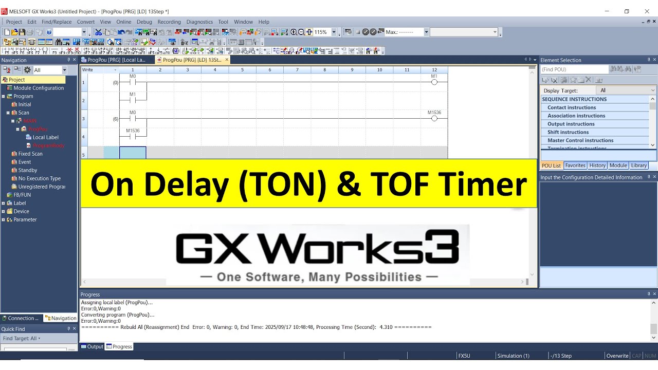GX Works3 TON & TOF Timer | Mitsubishi PLC On-Delay & Off-Delay Tutorial