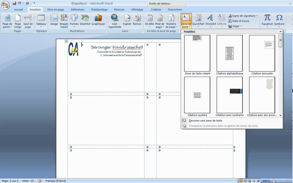 Tutoriel   carte de visite