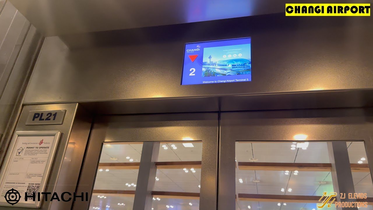 Hitachi Elevator at Changi Airport, Changi, Singapore. (Terminal 3 Airside PL21- To Arrivals)