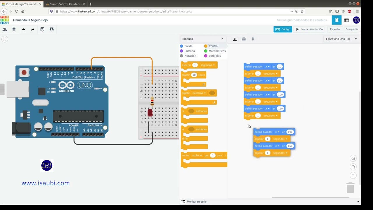 Salida pwm en Arduino con Thinkercad