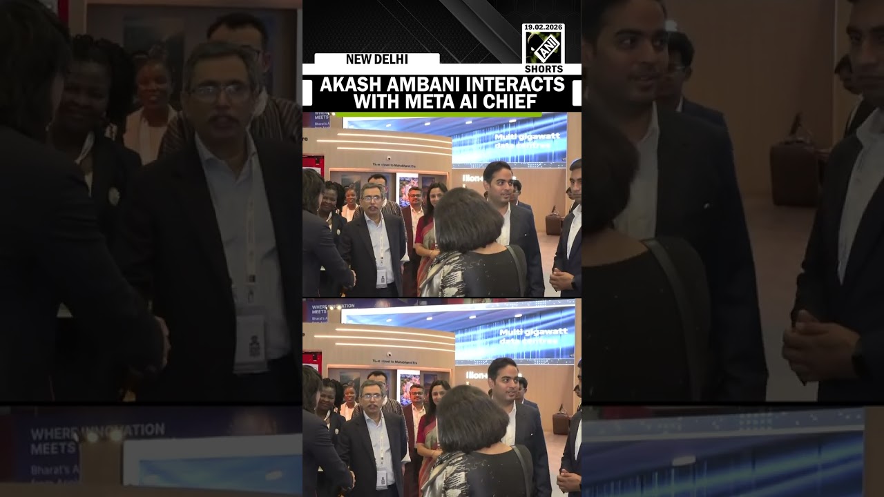 Chairman of Jio Platforms Akash Ambani interacts with Meta AI chief Alexandr Wang at AI summit