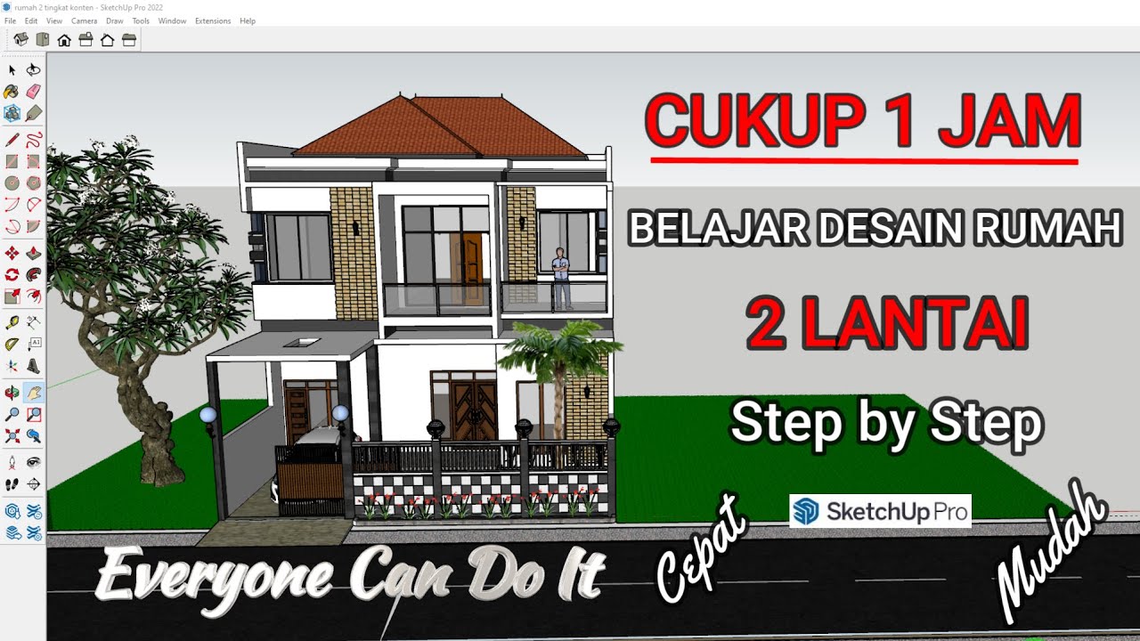 Sketchup Tutorial !!! Cara Desain rumah 2 LANTAI 4 KAMAR Dari NOL