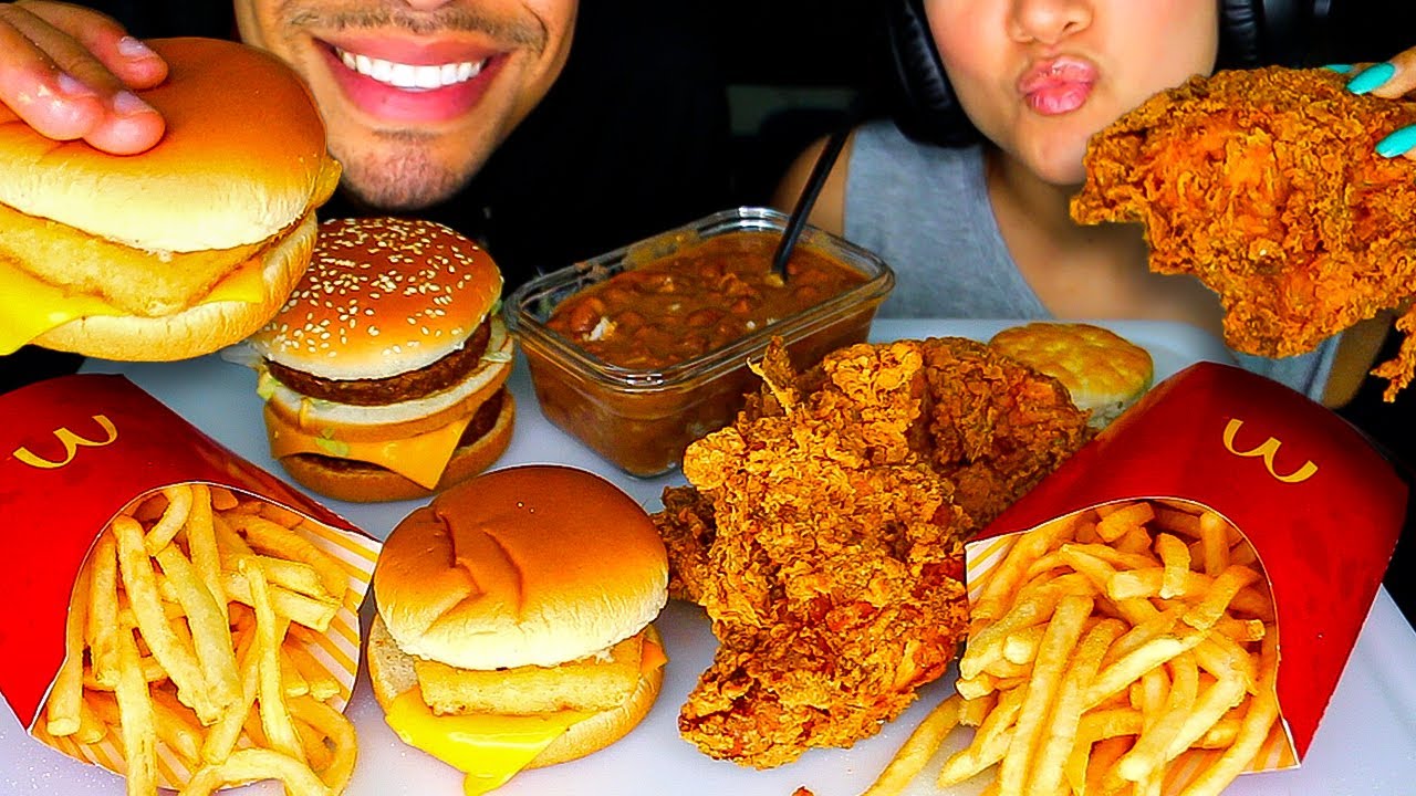 ASMR MCDONALDS FRIED CHICKEN BIG MAC FISH FILLET FRIES REDBEANS AND RICE MUKBANG W/ WIFE EATING SHOW