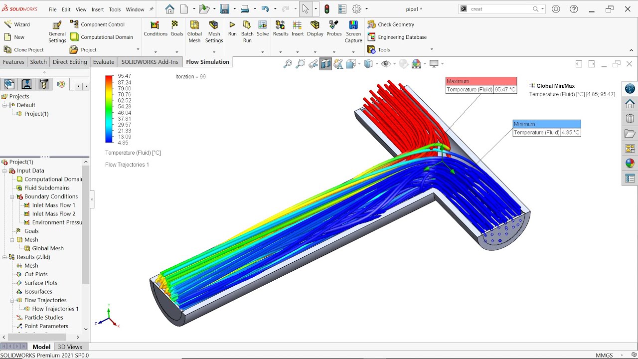 Смешивание двух вод разной температуры в SolidWorks Flow Simulation