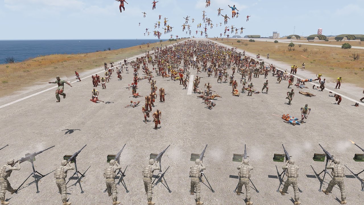 15 MACHINE GUNS vs MASSIVE ZOMBIE HORDES - ArmA 3 (Zombie & Demons)