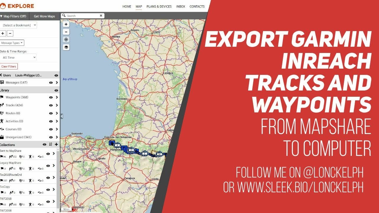Export Garmin Inreach tracks and waypoints to PC
