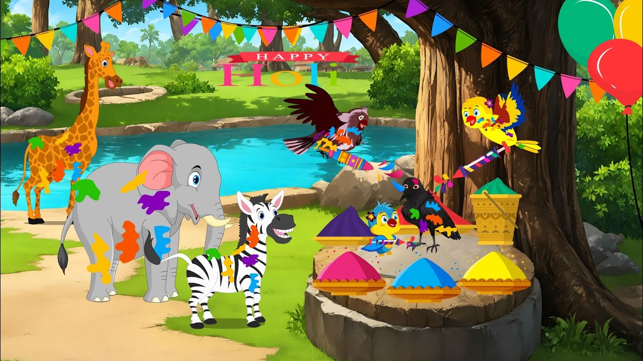 होली की कहानी | Holi Festival Story | Jungle Animals & Chidiya Cartoon | Hindi Kahani