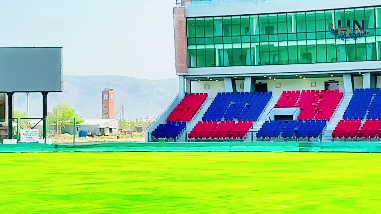Pavilion work ongoing, floodlights coming soon. Big stage loading #rajgircricketstadium #hn 