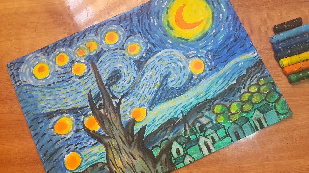 A Stary Night World Famous Painting by Vincent Van Gogh by @artyone88 painting tutorial