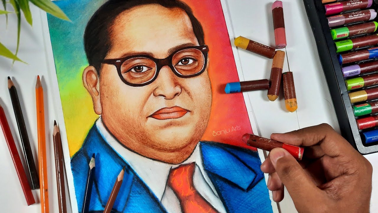 Dr BR Ambedkar drawing with oil pastel,  Oil pastel drawing,  Ambedkar drawing,  Sanju Arts