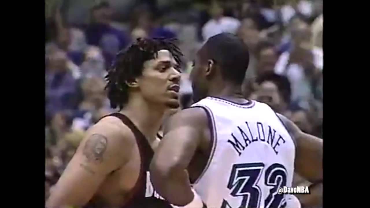 Brian Grant vs Karl Malone, Mike Dunleavy goes bonkers - POR @ UTH, Gm 5, 1999 Playoffs