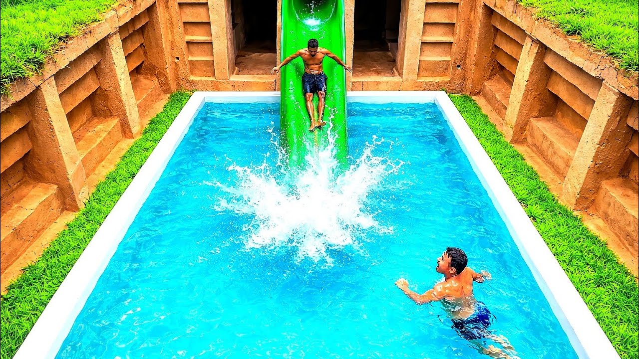 90 Days Building a Secret Underground Temple Pool with Water Slide