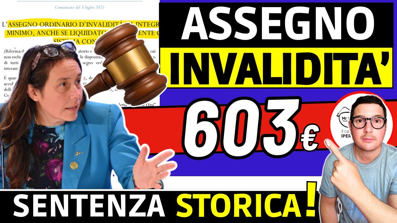 603€ PENSIONI INVALIDITà, SENTENZA STORICA AUMENTA IMPORTO MINIMO ASSEGNO ORDINARIO PER TUTTI