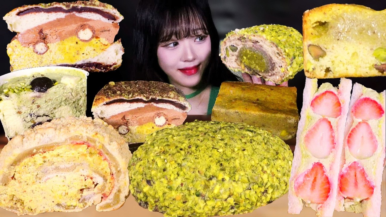 피스타치오의 축복이 끝이 없네..💚피스타치오 슈톨렌 맘모스빵 버터바 푸딩 PISTACHIO STOLLEN BREAD PUDDING DESSERT MUKBANG ASMR