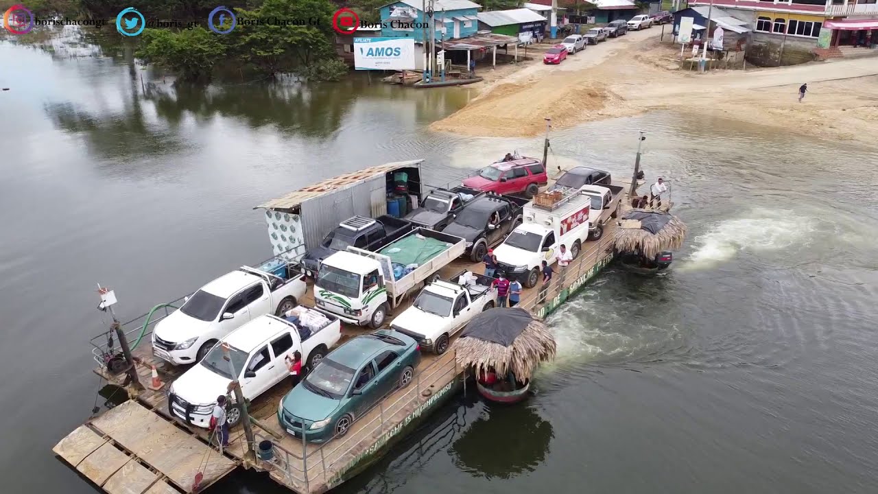 FERRY TRANSPORTANDO VEHÌCULOS EN RIO LA PASIÓN * SAYAXCHÉ PETÉN * DRONE DJI MAVIC *