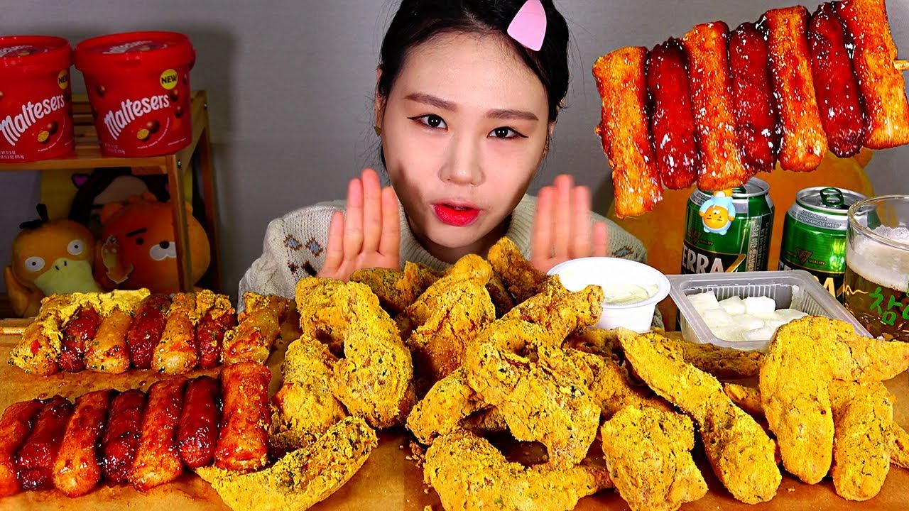 BHC Bburinkle Куриное пиво Bburin So-Tteok-So-Tteok ChiMac Mukbang Eating Sound