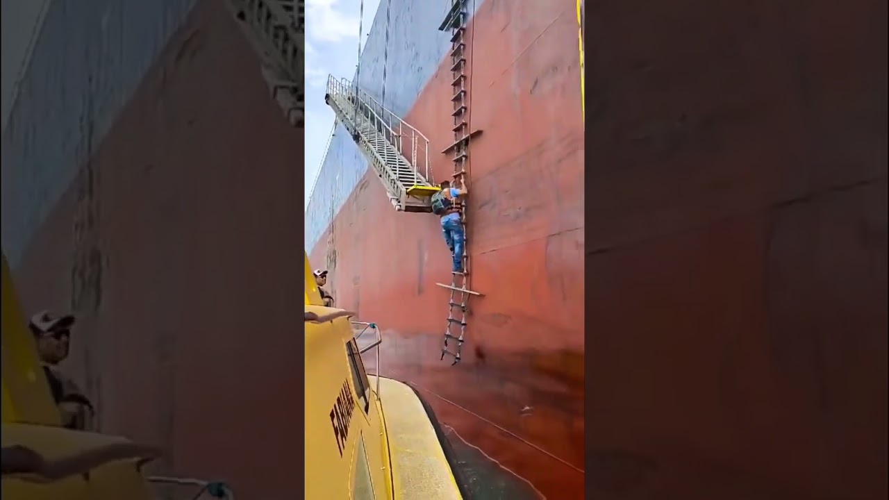 Ship Pilot takes advantage of waves to board ship