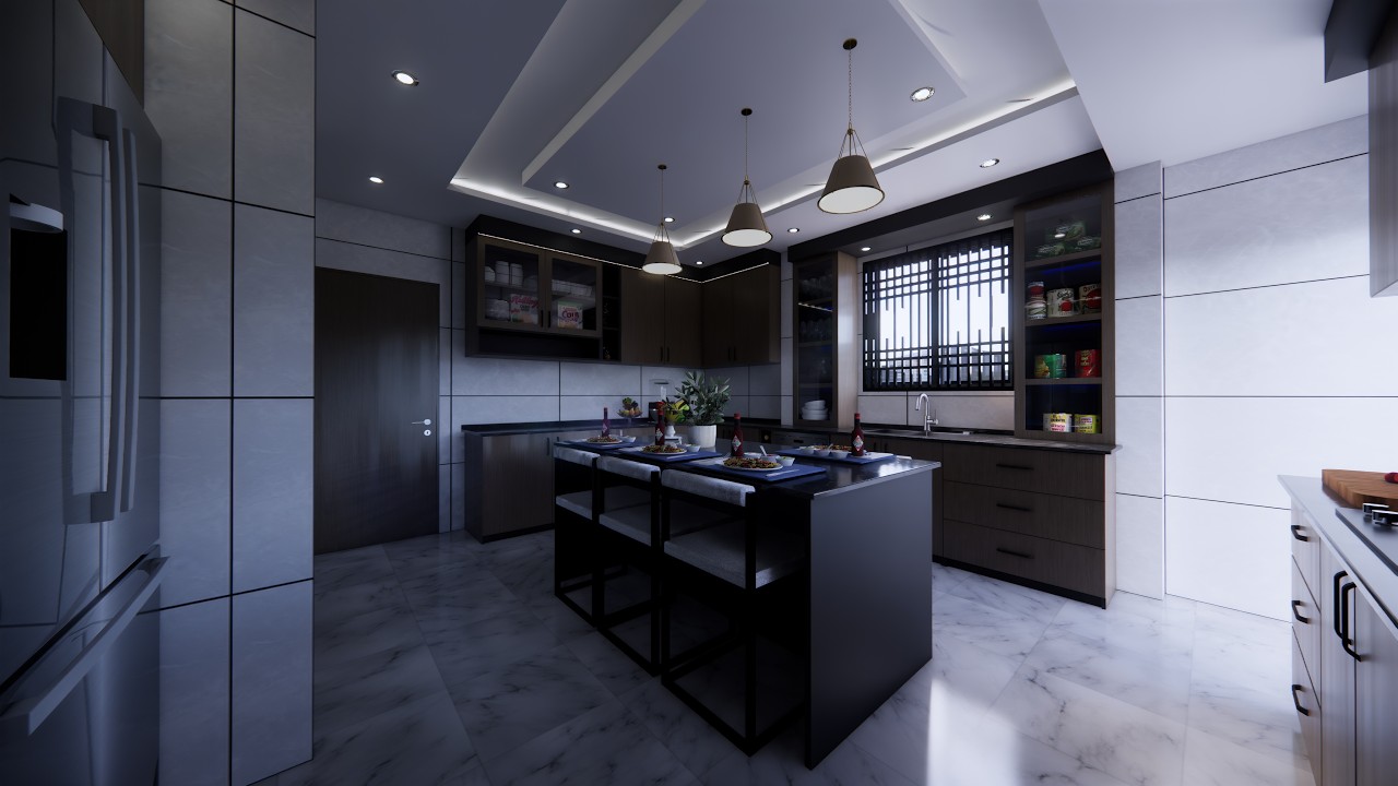 Stunning Modern Kitchen with Island Seating and Marble Floors