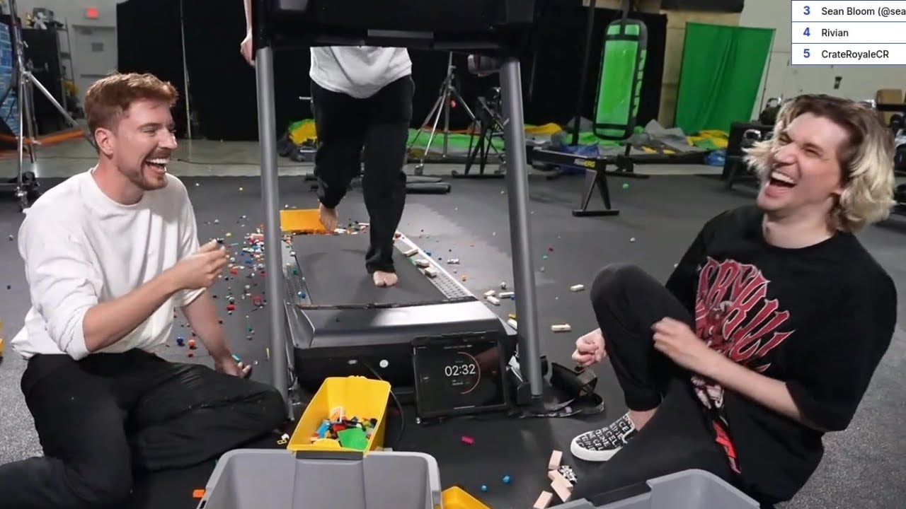 MrBeast & xQc Throw Multiple Toys at Adin Ross on Treadmill after Reaching Charity Goal