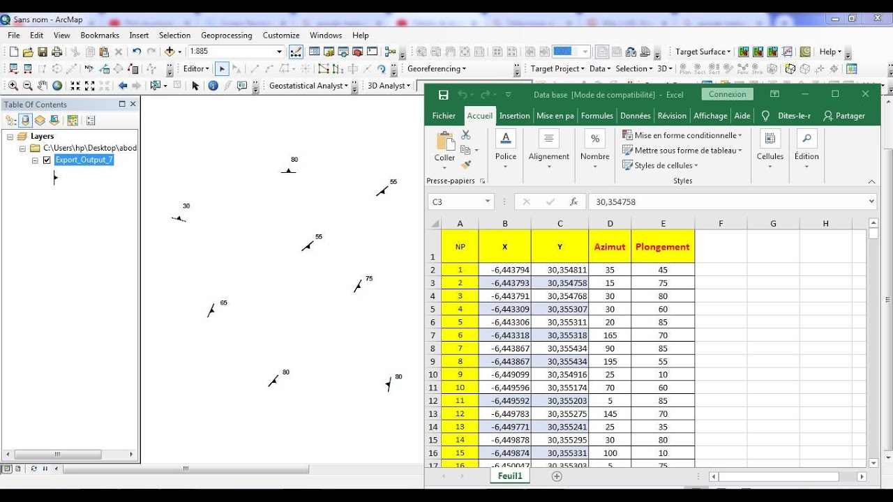 Plotting the dip and dip direction for the cleavage with ArcMap