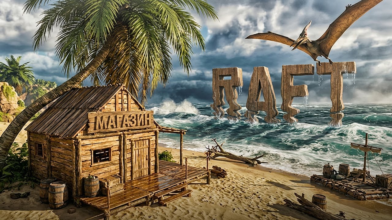 Нашли МАГАЗИН на НЕОБИТАЕМОМ ОСТРОВЕ! Злой страус!  Raft #5