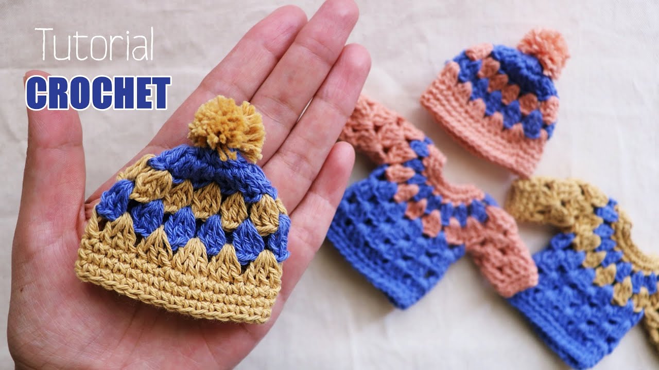 Mini gorrito crochet-ganchillo. Gorrito Barbie .Souvenirs, LLavero. Tutorial tejido paso a paso.
