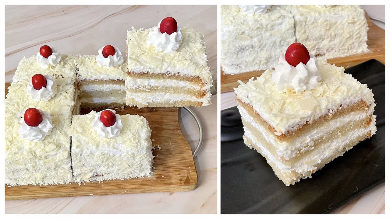 White Forest Pastry In Kadai | No Eggs, No Oven, Condensed Milk, Milk Powder | White Forest Cake