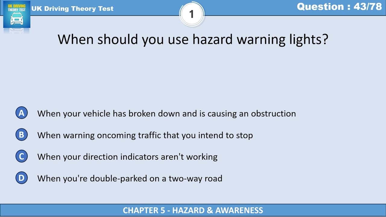 When to Use Hazard Warning Lights | UK Driving Theory Test