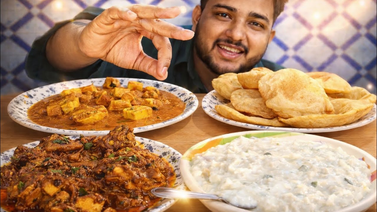 Puri shahi paneer masala chicken and firni...