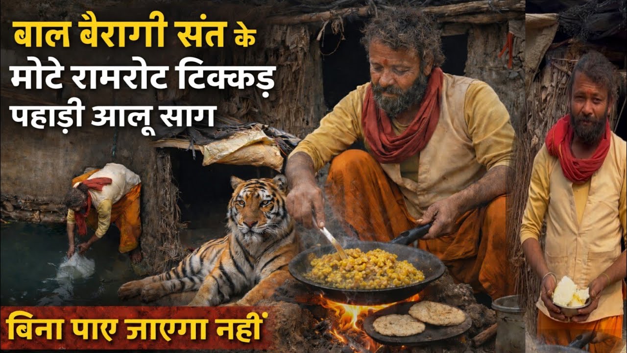 Chitrakoot जंगल में बैरागी संत के रामरोट टिक्कड़ और पहाड़ी आलू  का सात्विक भोजन प्रसाद #saint #sadhu