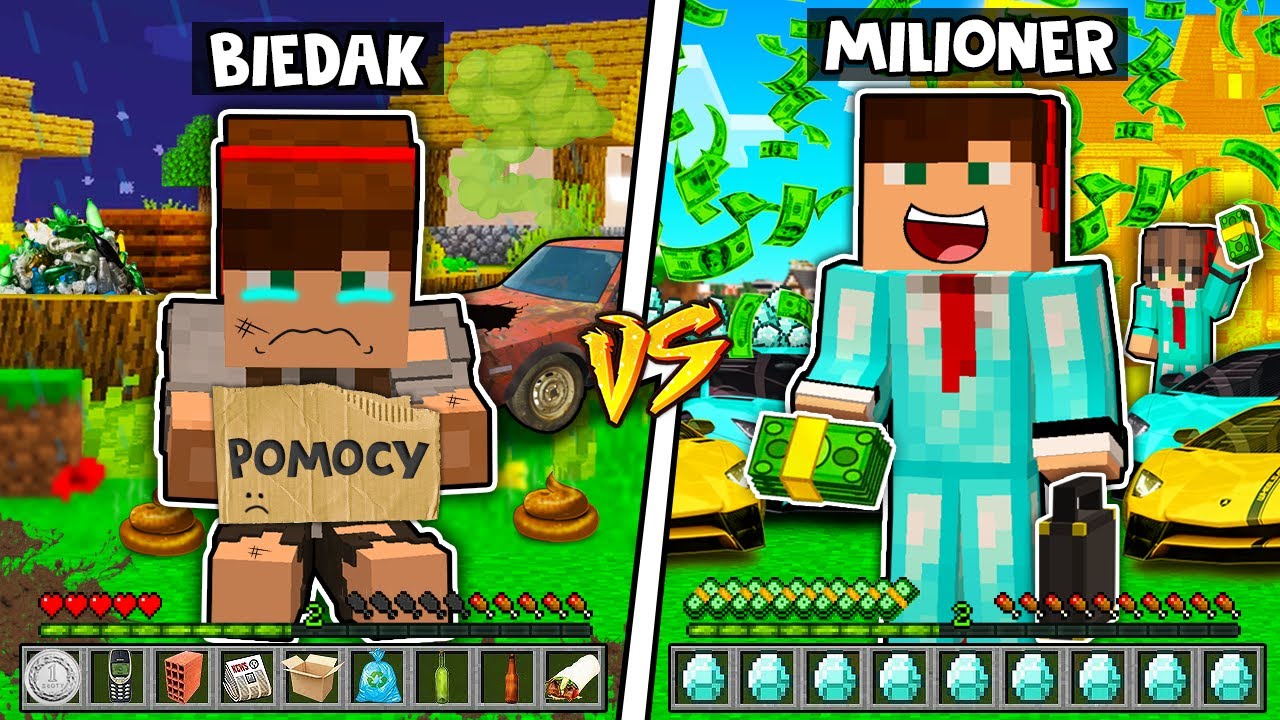 ŻYCIE JAKO BEZDOMNY BIEDAK VS ŻYCIE BOGATEGO MILIONERA W MINECRAFT?! GPLAY & LUMI