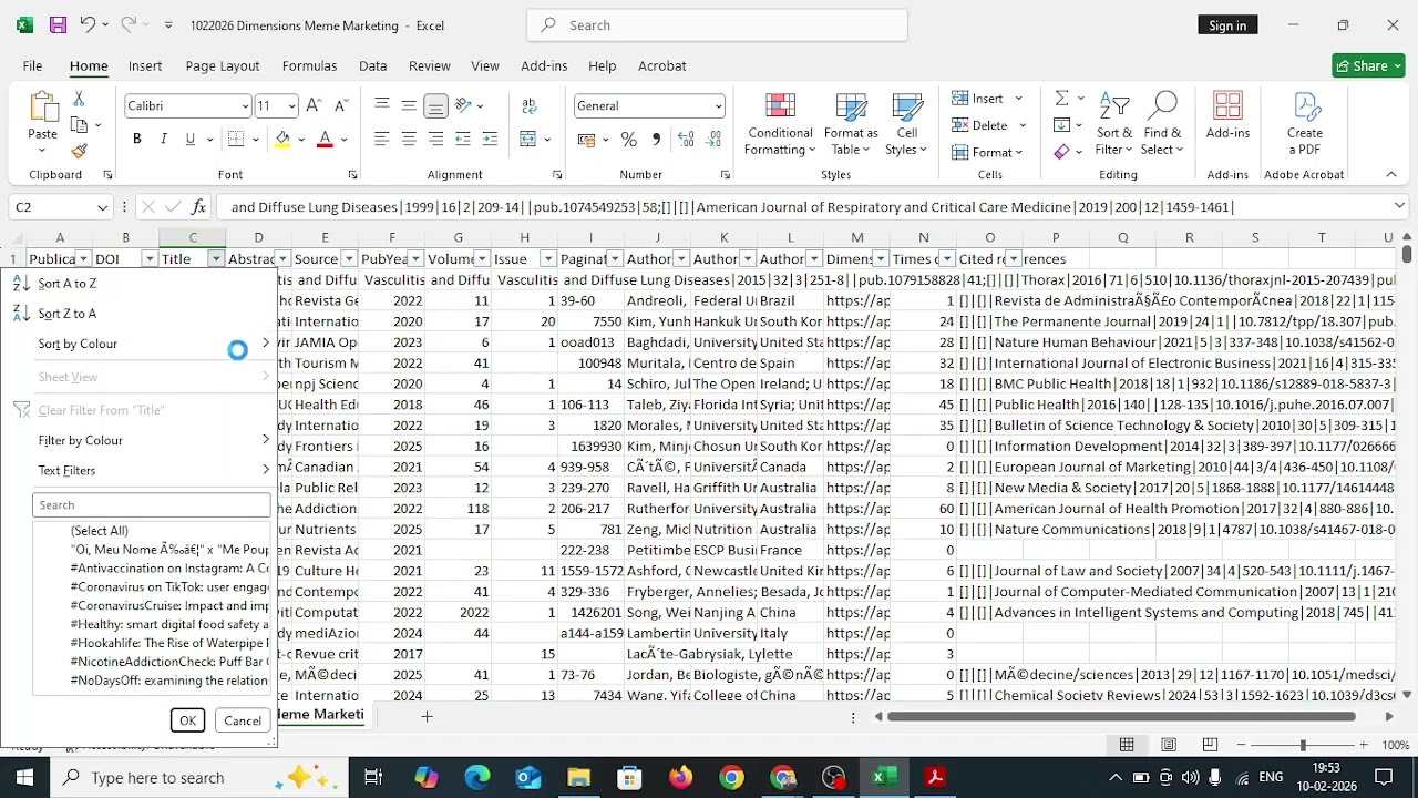 Data Filtrations Before Bibliometric Analysis Dimensions AI Meme Marketing
