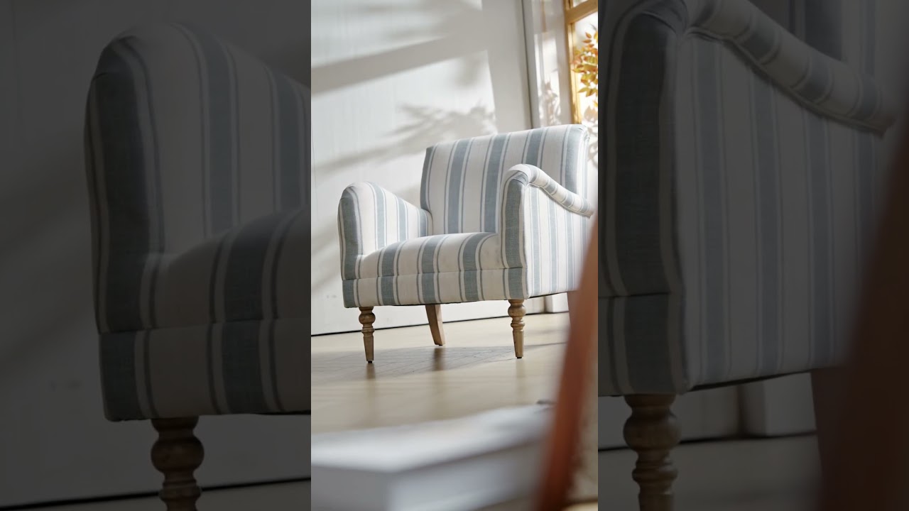 Take a Look at Our Striped Chair in the Mirror#cosyhome #home #accentchair#furniture