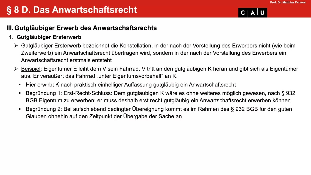 Examenskurs Mobiliarsachenrecht – Folge 11 (Anwartschaftsrecht; Verlängerter Eigentumsvorbehalt)