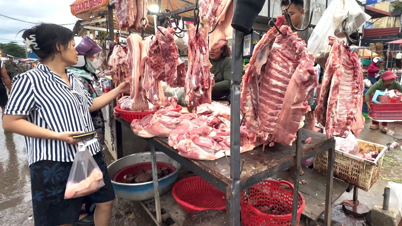 Early Morning Wholesale Fish Market at Chhbar Ampov | Live Lobsters & Seafood - Wet Market Scenes