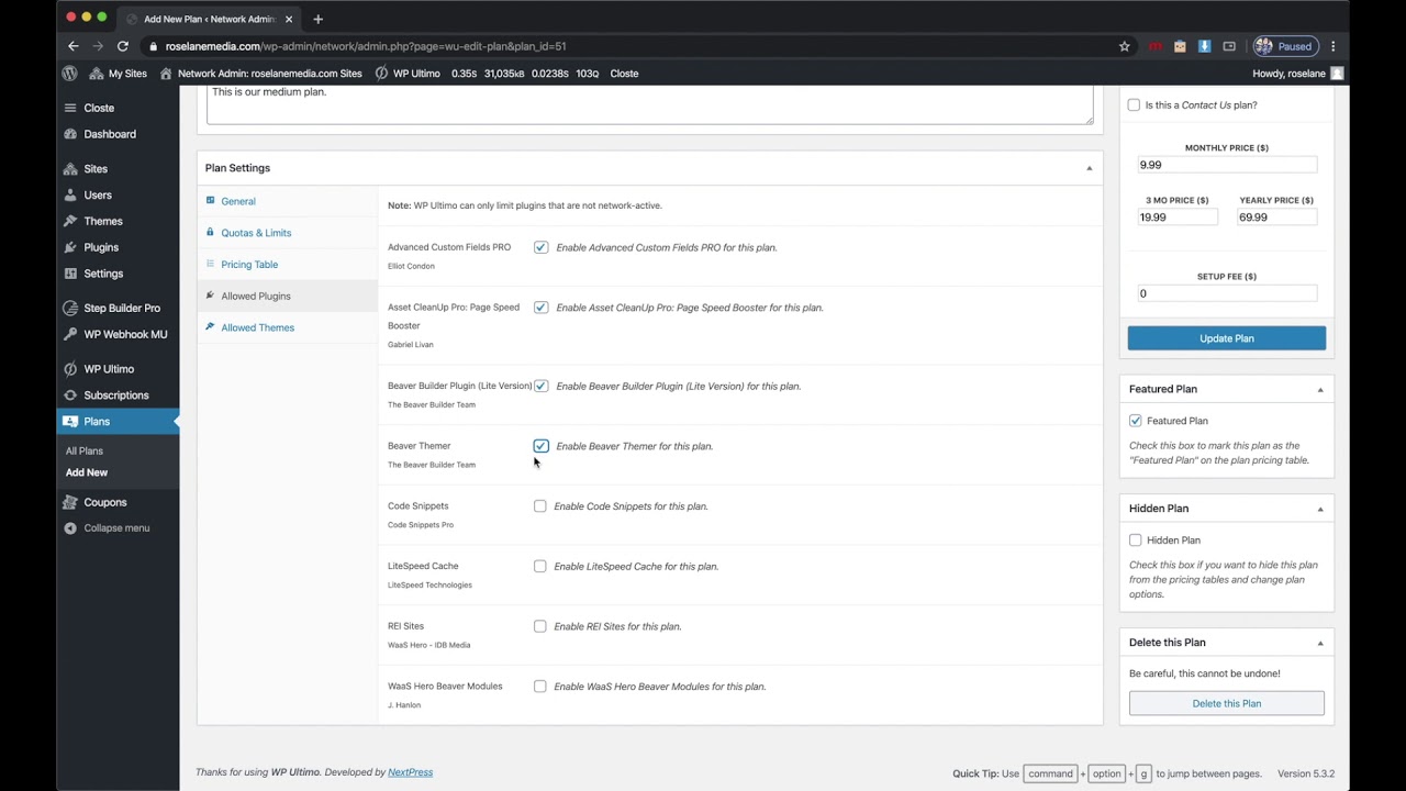 How to set plugins and themes per plan in WP Ultimo for Wordpress