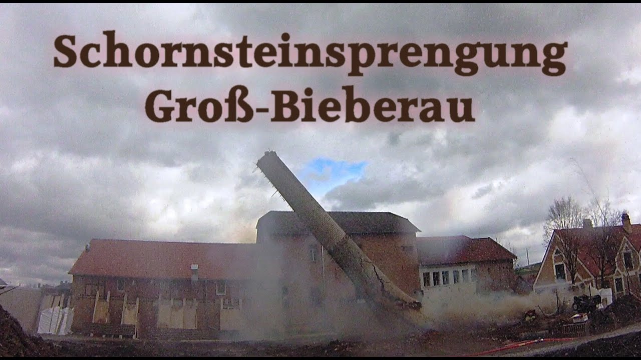 Brauerei Schönberger - Sprengung Schornstein - Groß-Bieberau