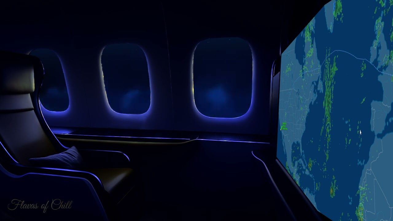 DARK Futuristic First (1st Class) Flight Brown Noise Ambience | Flight Map | Sleeping, Reading | Zen